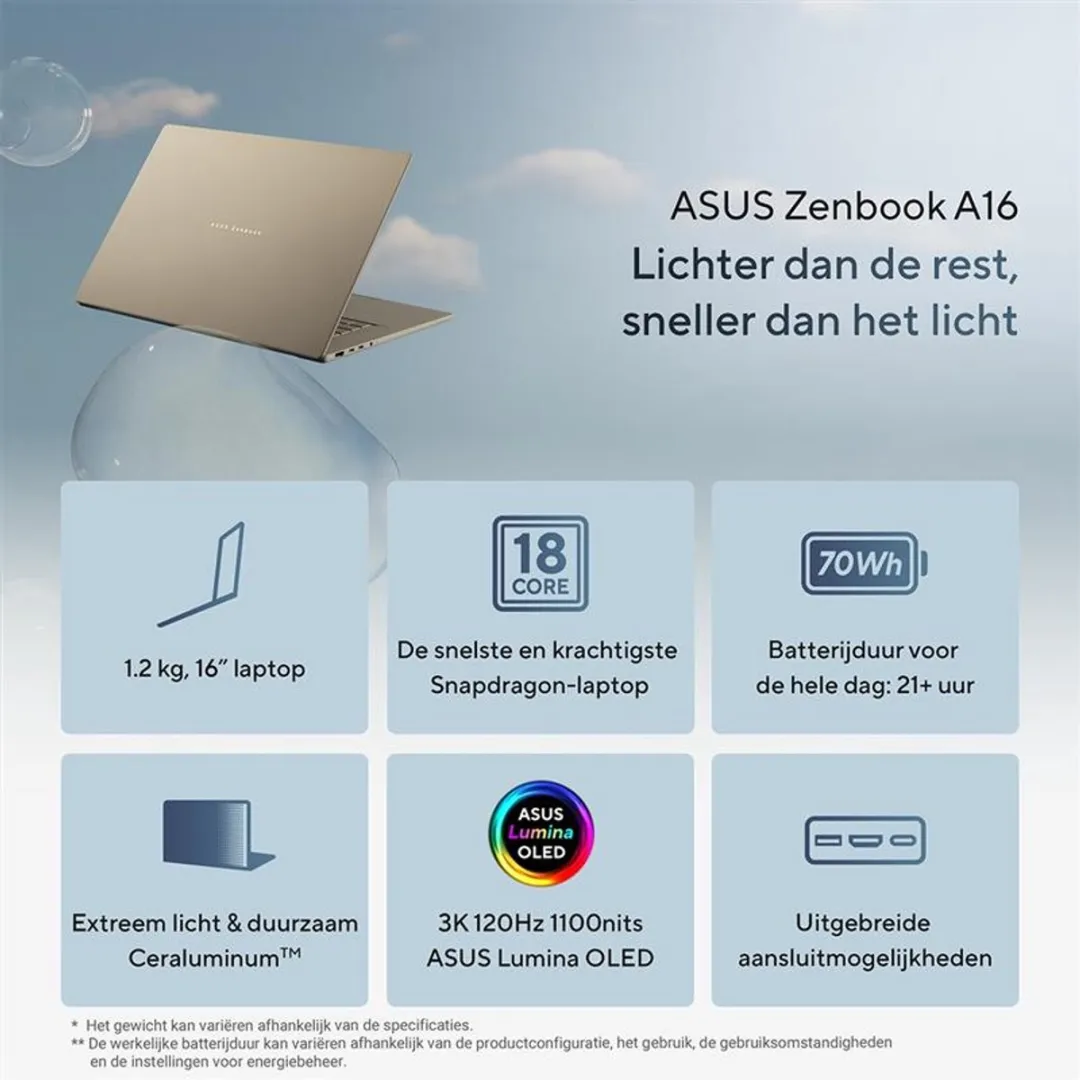 ASUS Zenbook A16 UX3607OA-SQ013W Laptop - 16" 3K - Beige