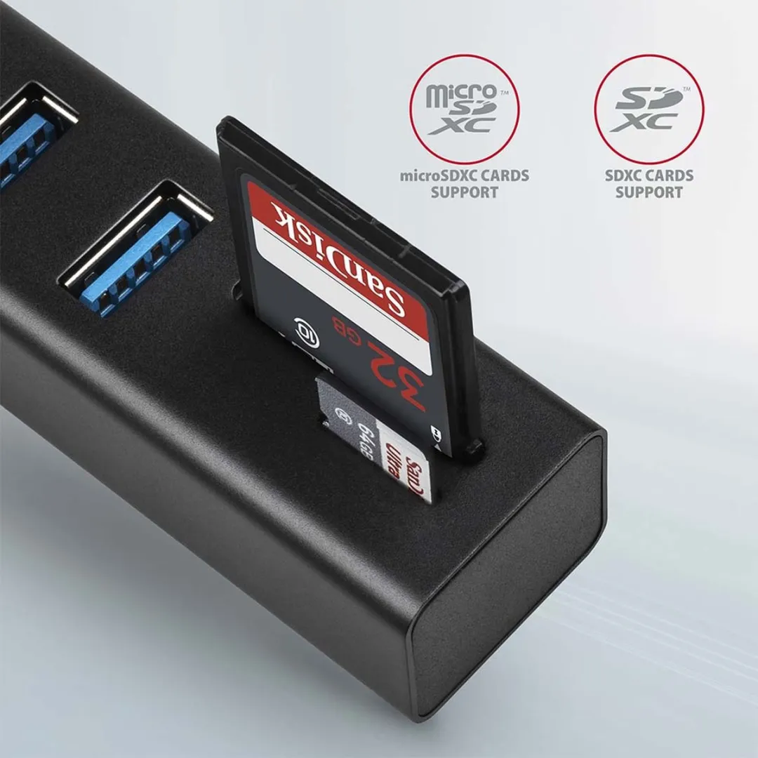 Axagon HMA-CR3A USB Hub Kaartlezer SD/Micro SD - 3 Poorten - Zwart - afbeelding 6 van 6