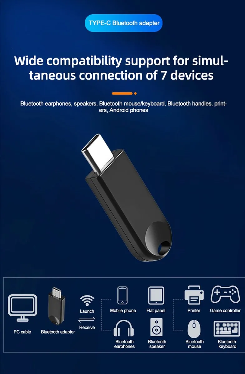 NÖRDIC BT11 Bluetooth Adapter USB-C - 5.3 - Zwart