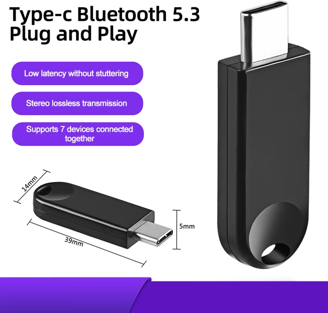 NÖRDIC BT11 Bluetooth Adapter USB-C - 5.3 - Zwart