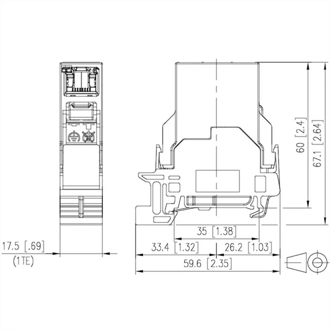 BTR dubbele koppeling voor DIN-rail CAT 6 RAL 7035