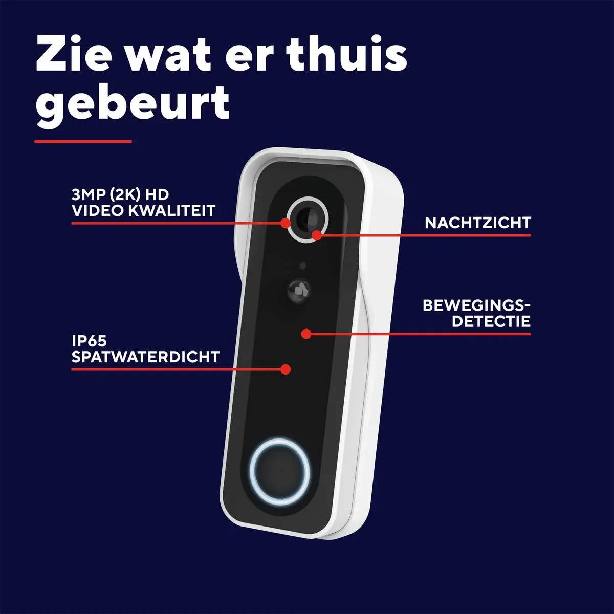 Trust Draadloze Video Deurbel - DOORCAM-3000 - Accu oplaadbaar met USB-C - 2K 3MP - Geen Abonnementskosten - inclusief Chime - Deurbel met Camera - Wit