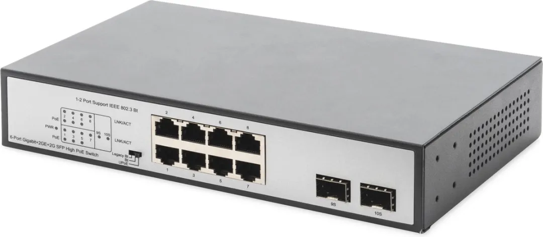 Digitus Switch 8-Port Gigabit 180W PoE - 6 PoE-poorten - Zwart