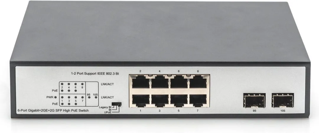 Digitus Switch 8-Port Gigabit 180W PoE - 6 PoE-poorten - Zwart