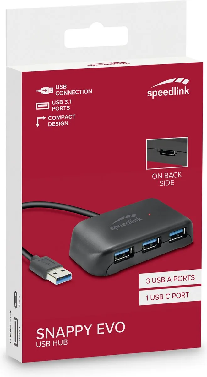 Speedlink SNAPPY EVO SL-140109-BK USB Hub - 4x USB 3.1 5Gbit/s - Zwart