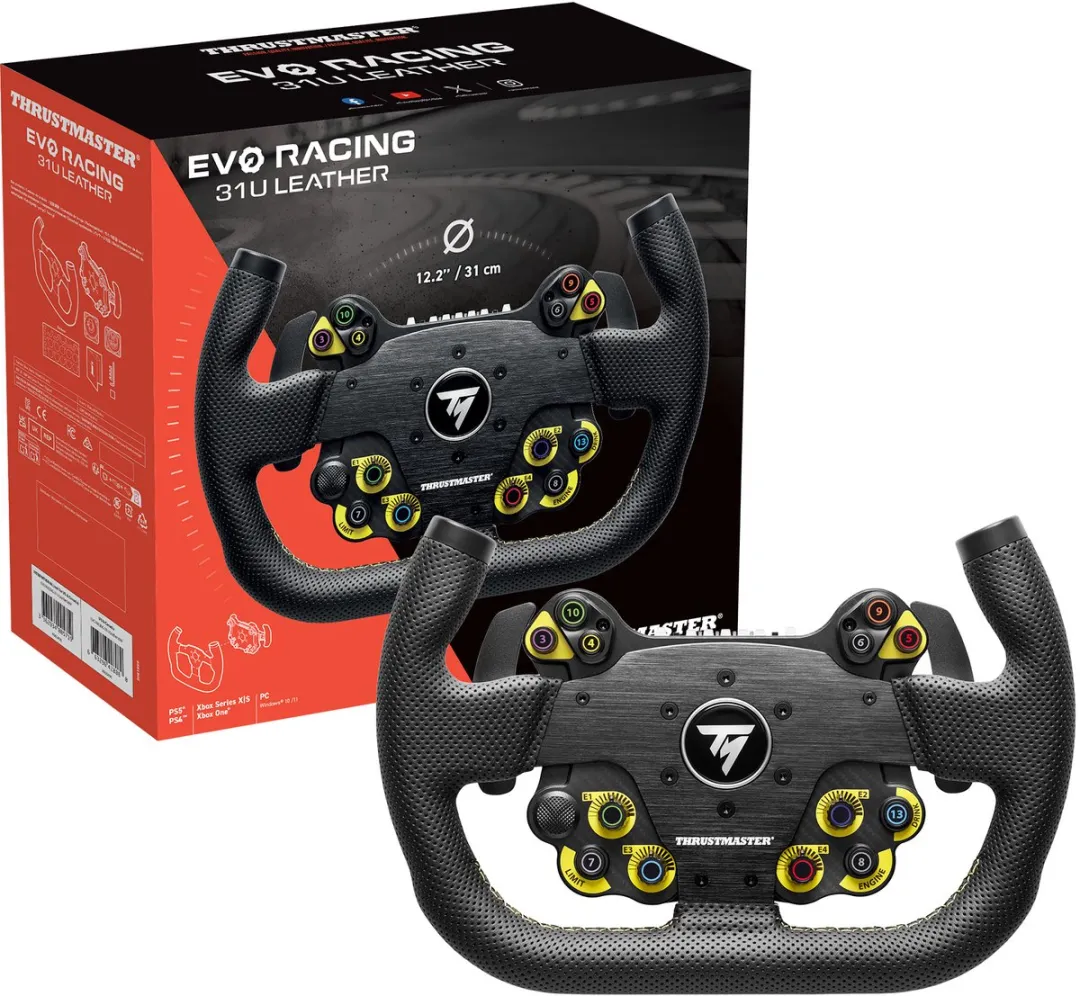 Thrustmaster EVO Racing 31U Leather – Afneembaar "U"-Vormig Racestuur met EVO Hub – 25 Knoppen & LED's – PS5, Xbox & PC
