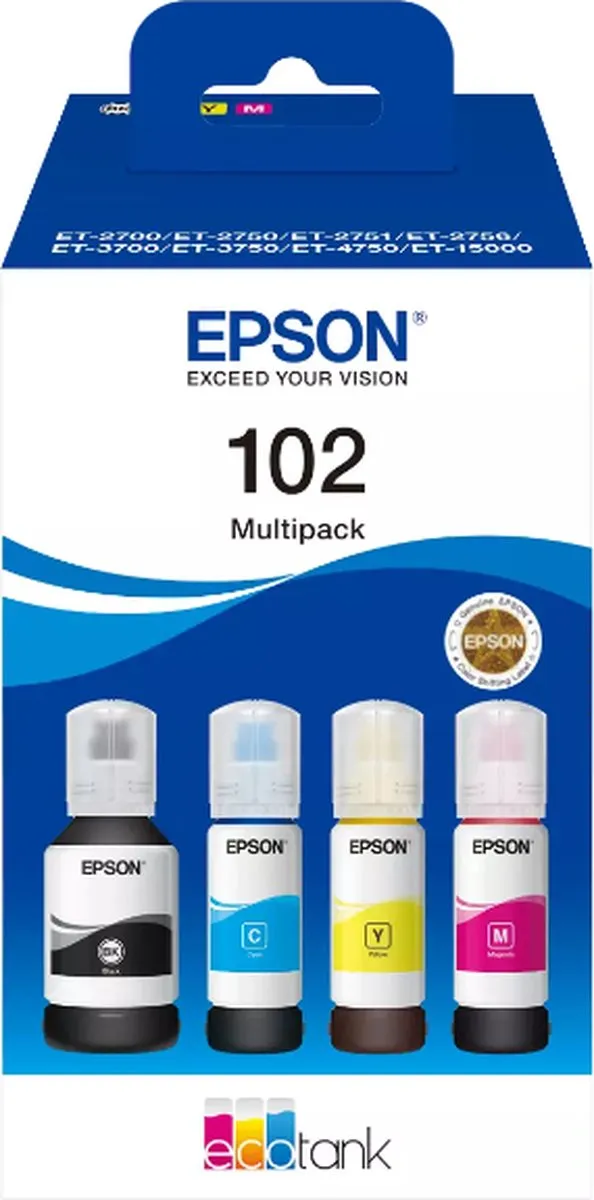Epson T102 Multipak Inktcartridges - 2x Zwart + Cyaan/Magenta/Geel