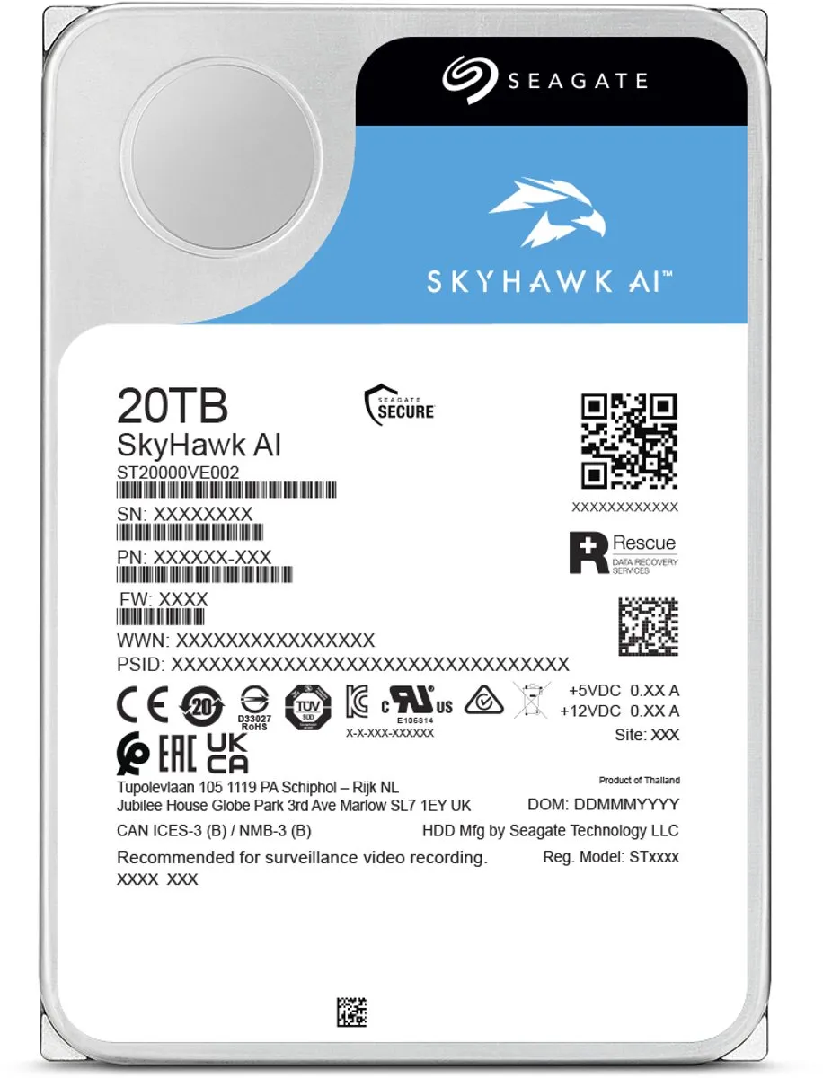 Seagate SkyHawk AI ST20000VE004 Harde Schijf 20TB - Bewaking