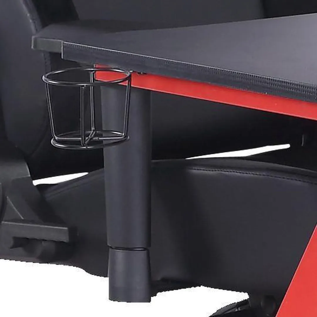 NÖRDIC gaming tafel – rood/zwart – stevige mdf game desk met metalen frame – kabelbeheer + ergonomische hoogte – 116x66x76 cm