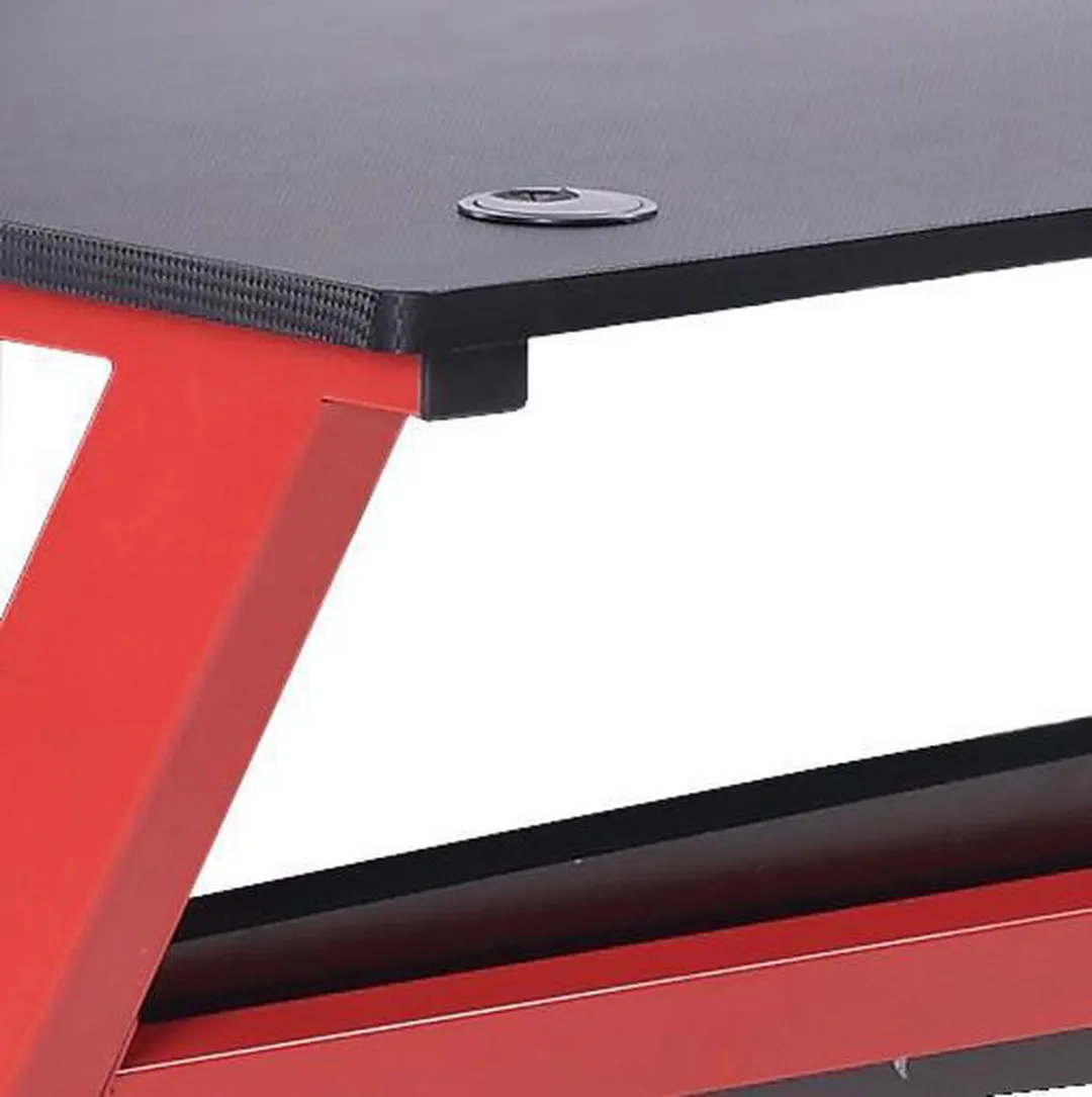 NÖRDIC gaming tafel – rood/zwart – stevige mdf game desk met metalen frame – kabelbeheer + ergonomische hoogte – 116x66x76 cm