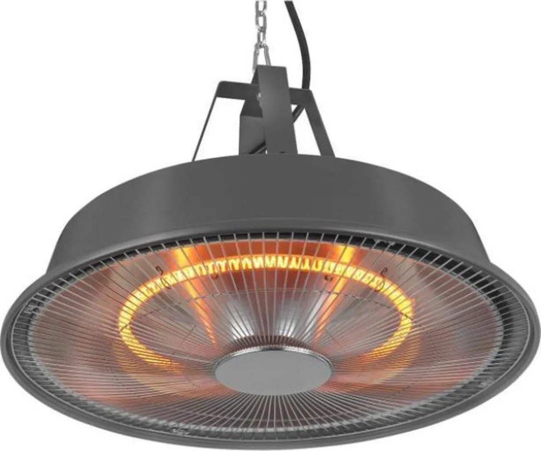 Perel Terrasverwarmer, 1500 W, carbon, plafondmontage, met ketting, 1 warmteniveau, plensdicht, retrodesign, metaal, zwart