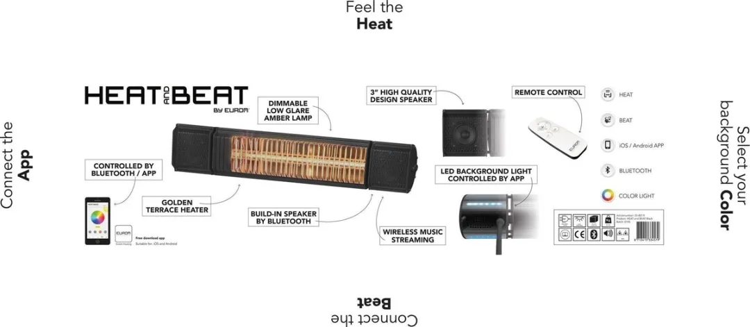 Eurom Heat and Beat Terrasverwarmer 2000W - Grijs