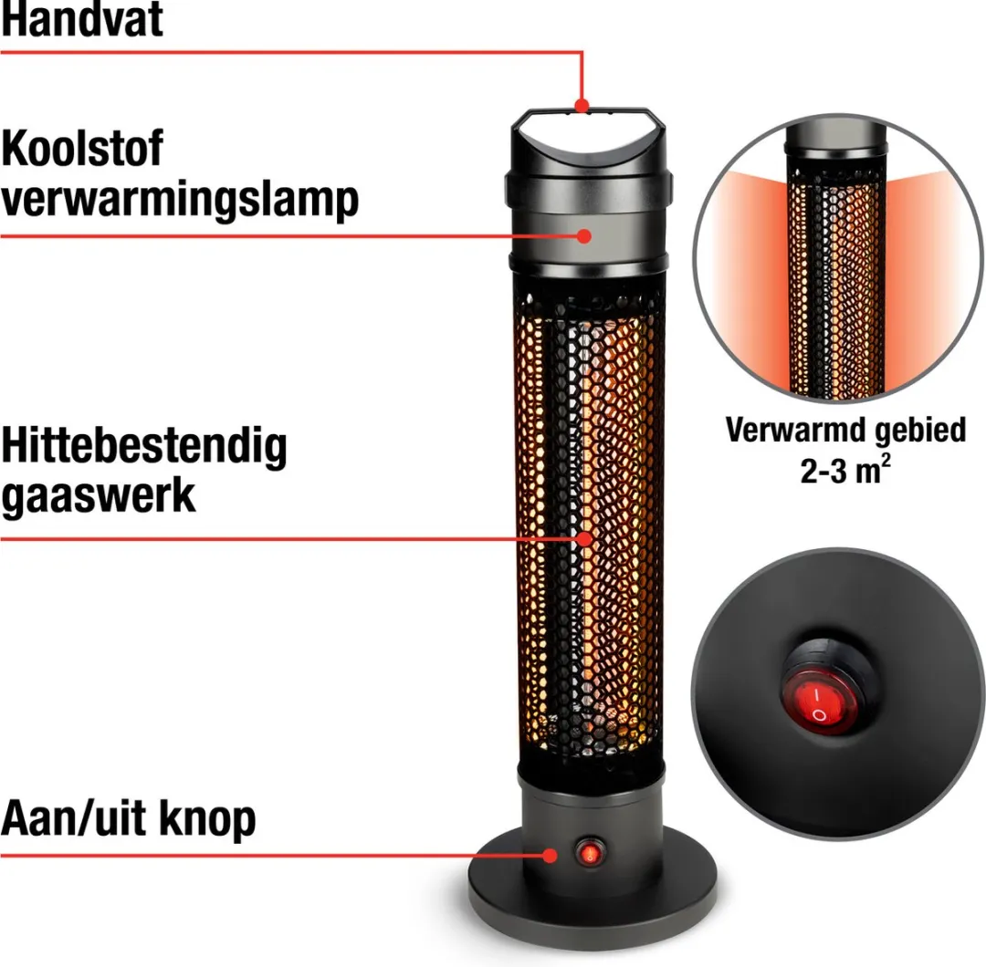 Alpina Heater MEALEL6640/0013 Infrarood Terrasverwarmer 800W - Zwart - afbeelding 6 van 6