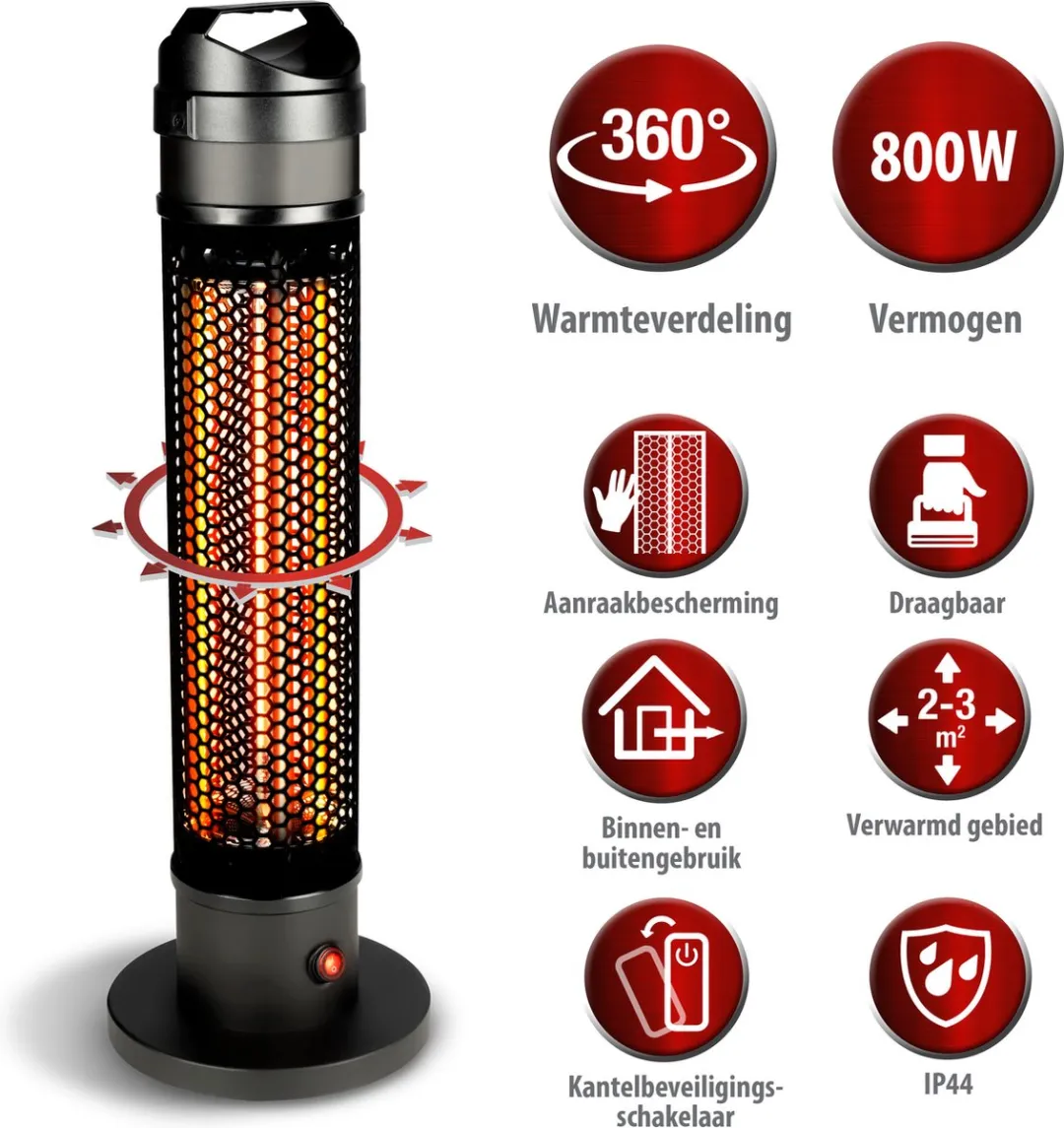 alpina Heater Terrasverwarmer Elektrisch - Infrarood Verwarming met 360 Graden Warmteverdeling - Heaters Elektrisch IP44 Spatwaterdicht - Terrasverwarmer Infrarood 800W voor Binnen en Buiten