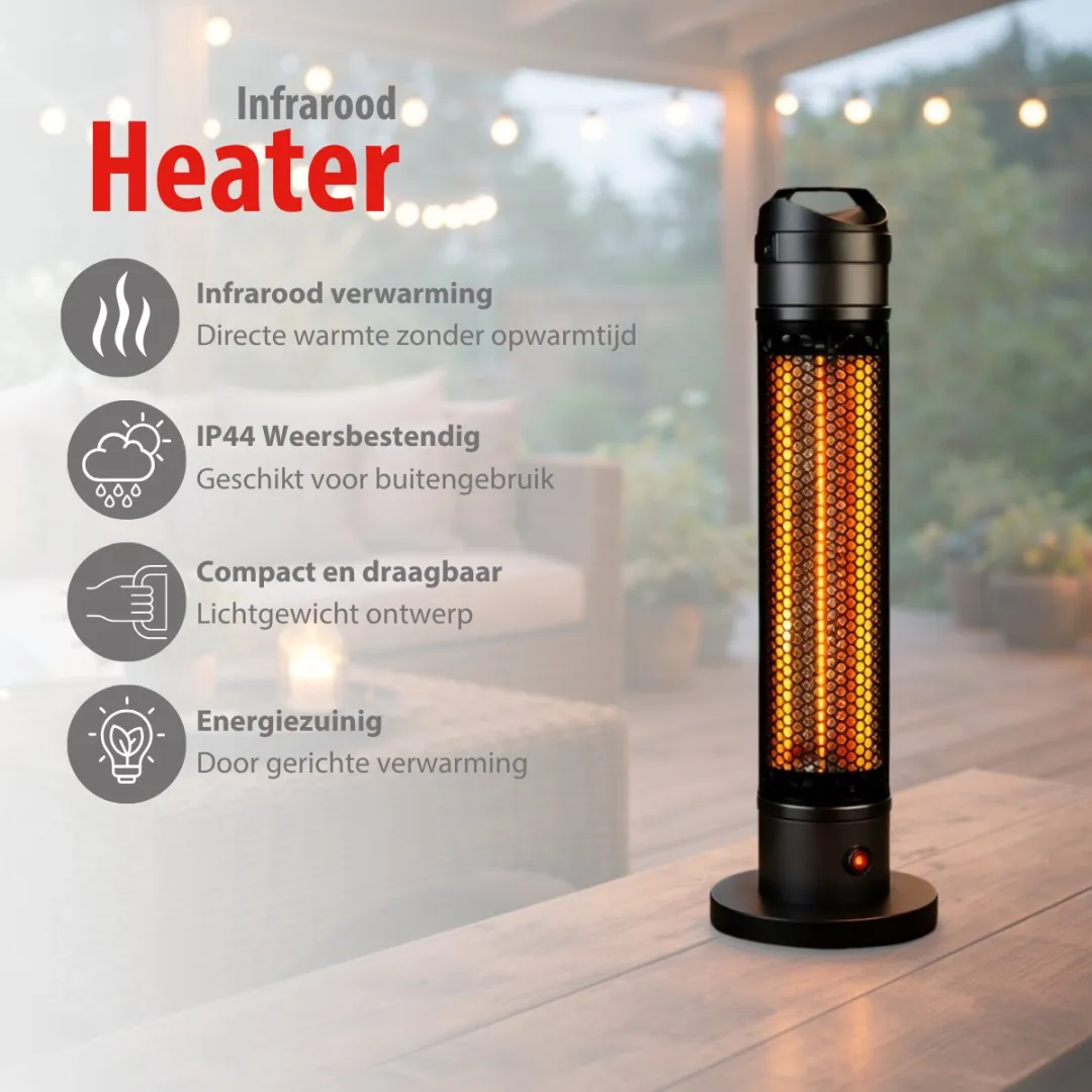 alpina Heater Terrasverwarmer Elektrisch - Infrarood Verwarming met 360 Graden Warmteverdeling - Heaters Elektrisch IP44 Spatwaterdicht - Terrasverwarmer Infrarood 800W voor Binnen en Buiten