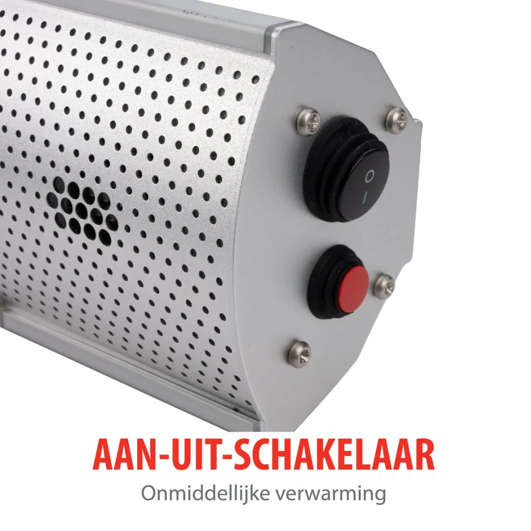 alpina Terrasverwarmer Infrarood Verwarming - Heater 2000W met Afstandsbediening - Hangend Model Plafond- of Wandmontage - IP55 Gecertificeerd - 2 Verwarmingsstanden - 67,5 x 10,5 x 7 cm