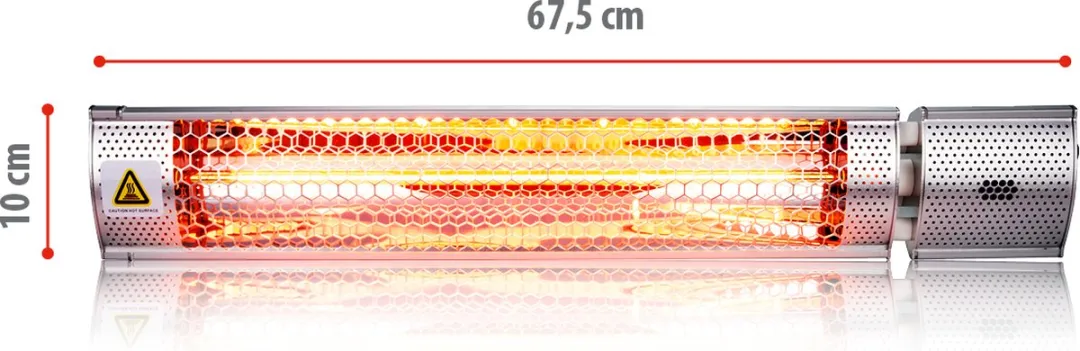 alpina Terrasverwarmer Infrarood Verwarming - Heater 2000W met Afstandsbediening - Hangend Model Plafond- of Wandmontage - IP55 Gecertificeerd - 2 Verwarmingsstanden - 67,5 x 10,5 x 7 cm