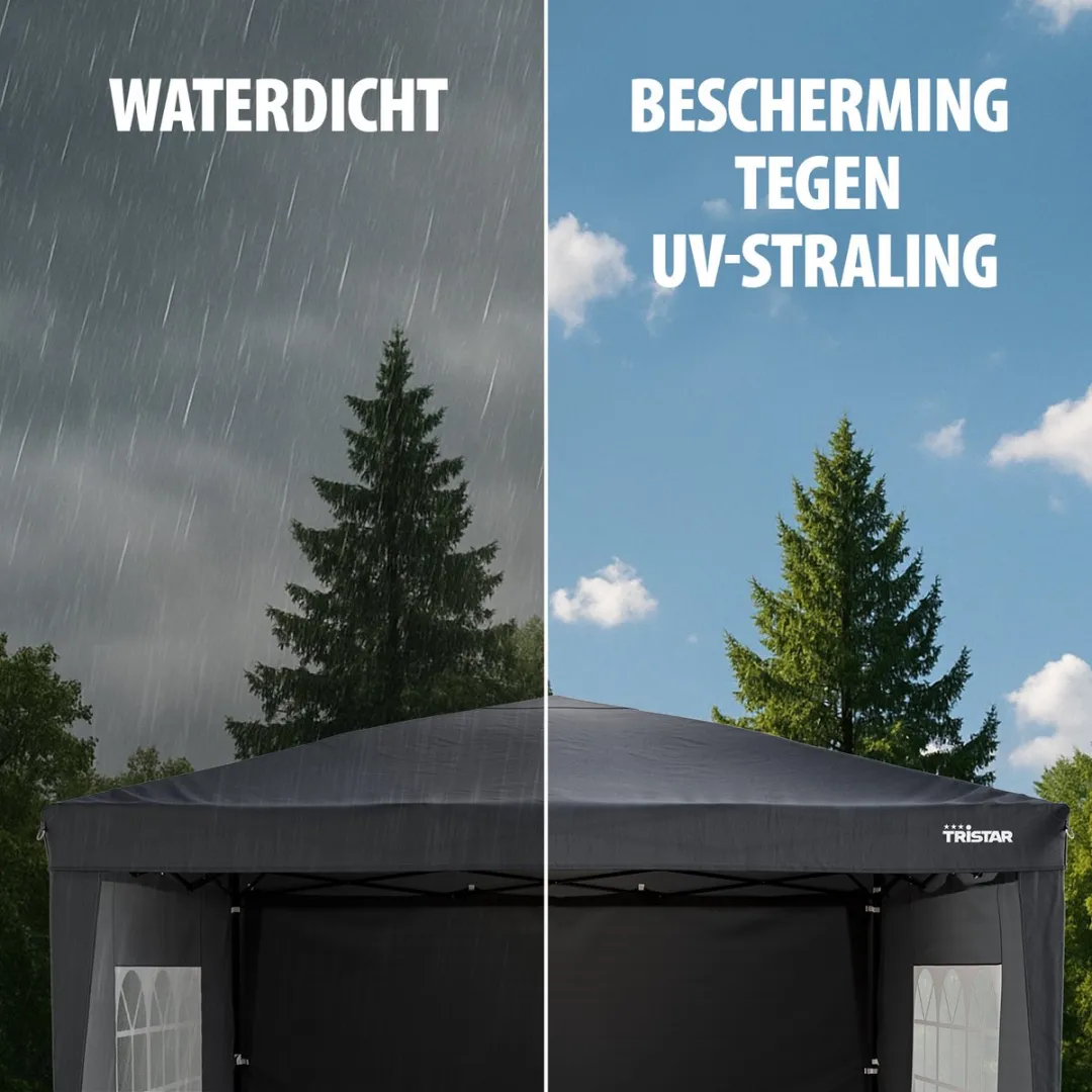 Tristar Partytent 3.6x3.6m - PT-7807 - Easy up - Met Zijwanden - Waterdicht - Inclusief draagtas - Paviljoen - Antraciet