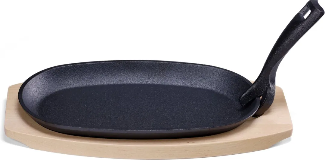 HENDI Gietijzeren Schaal met Houten Onderlegger 280x140x30mm - Zwart - afbeelding 6 van 6