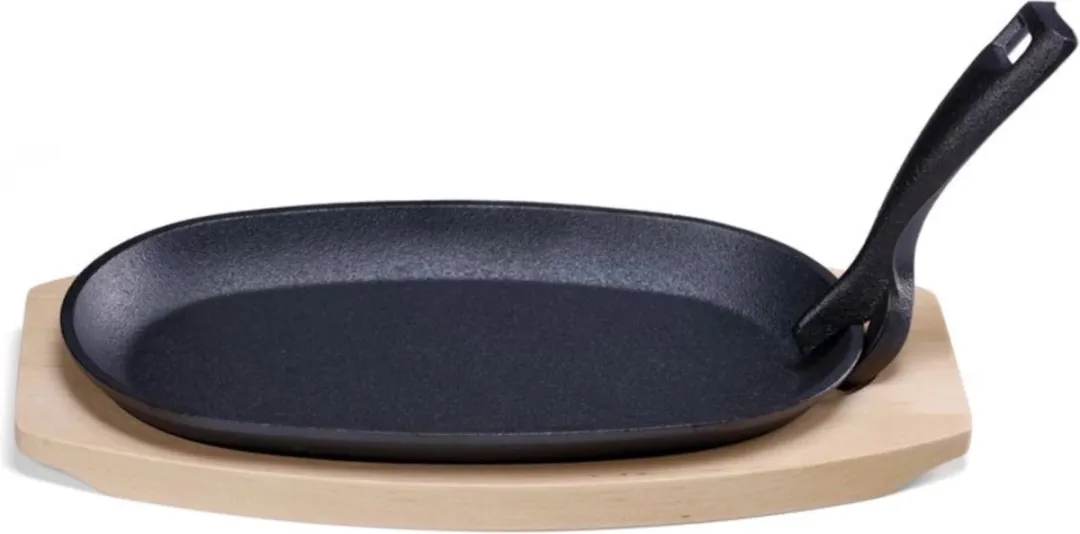 HENDI Gietijzeren Schaal met Houten Onderlegger 280x140x30mm - Zwart