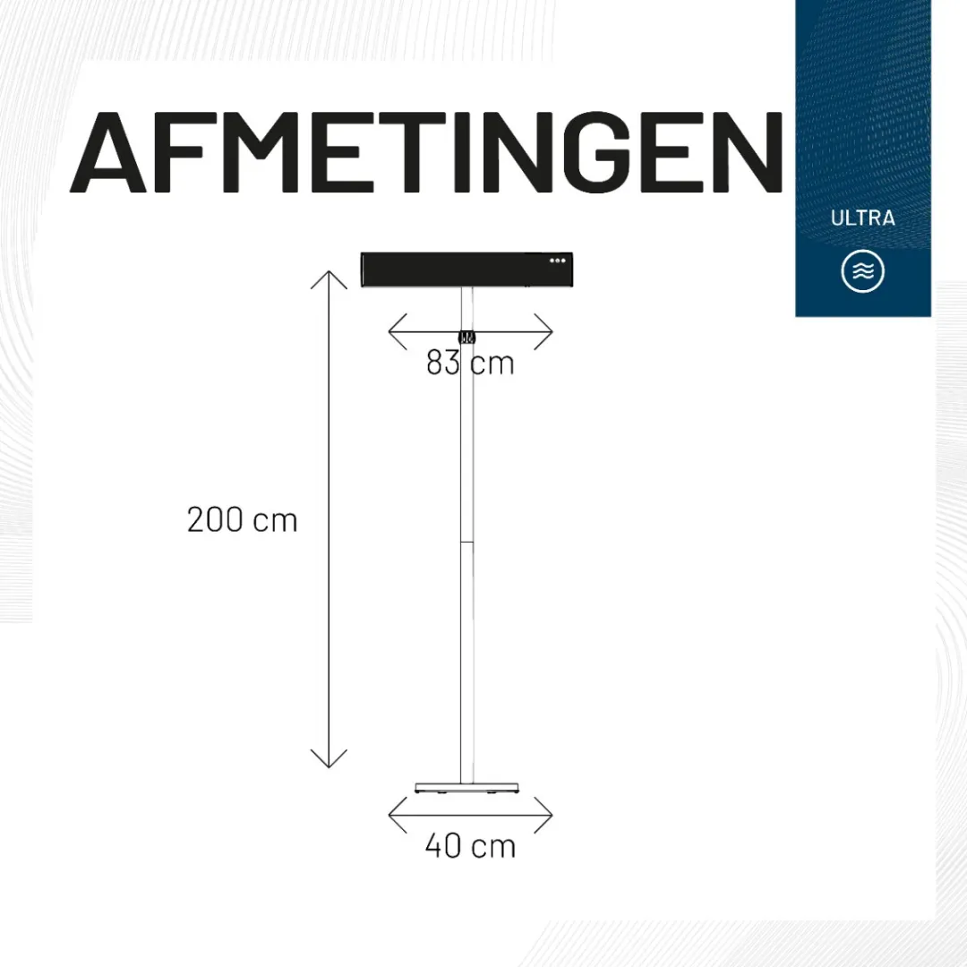 Sunred - Proglax Gastro - Ultra lijn - Zwart - Staand model - Terrasverwarmer - Infraroodstraling - 2000 W – ECO - 5 standen – ECO – SMART - Afstand bestuurbaar - Elektrische heater – Slimme heater