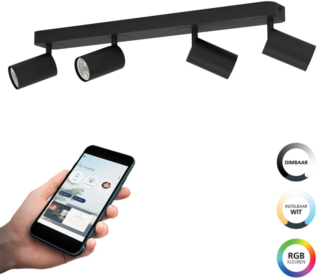 EGLO connect.z Telimbela-Z Smart Spot - GU10 - 58 cm - Zwart - Instelbaar RGB & wit licht - Dimbaar - Zigbee