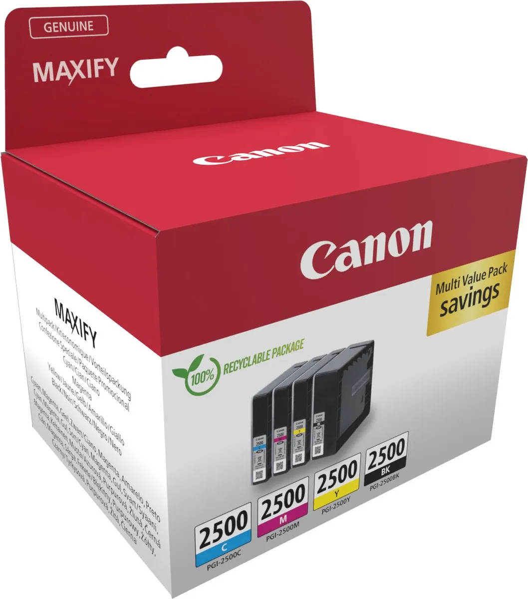 Canon PGI-2500 BK/C/M/Y Inktcartridges - 2500 pagina's - Multipack