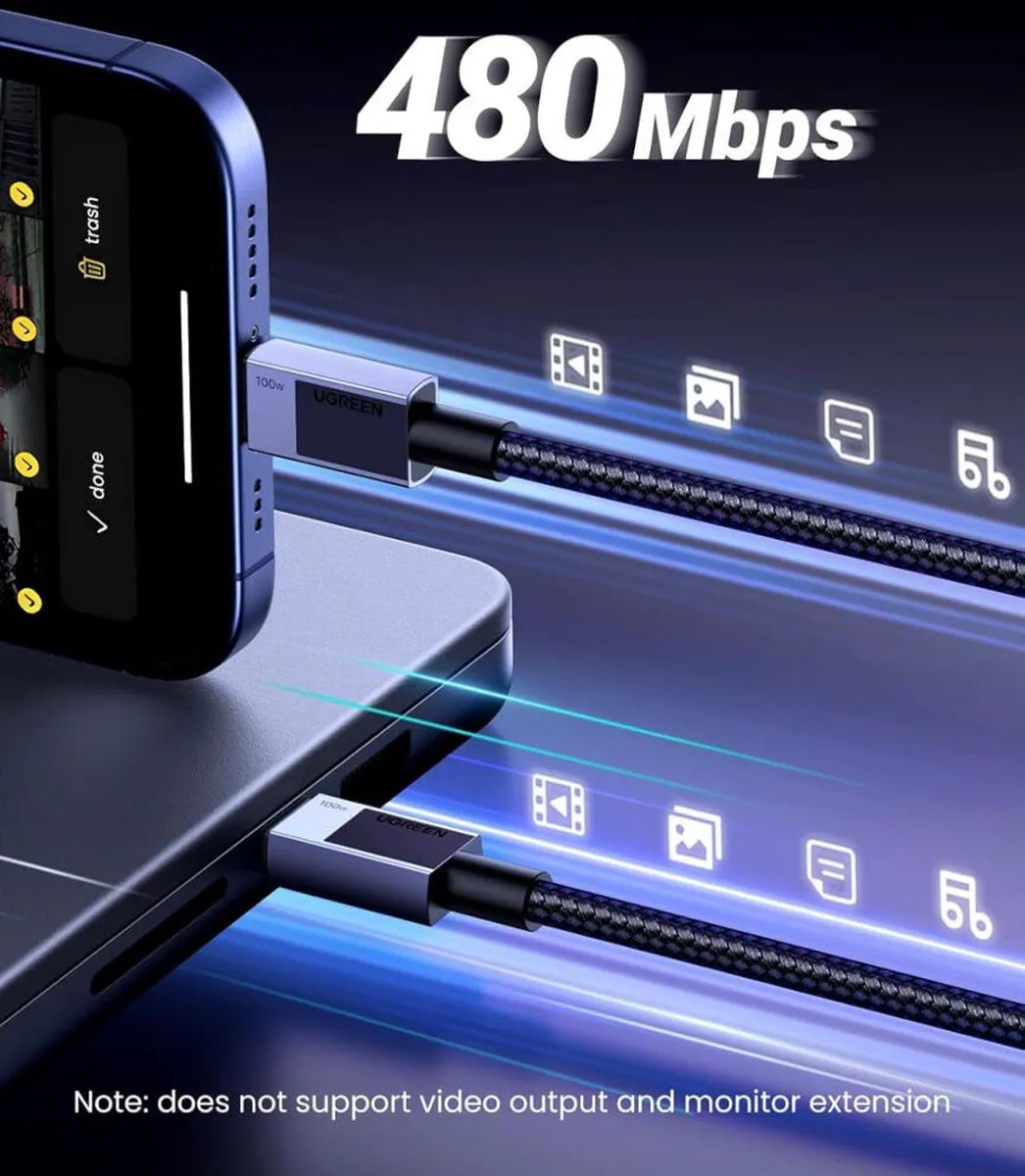 UGREEN USB-C Naar USB-C Oplaadkabel 5A - Grijs