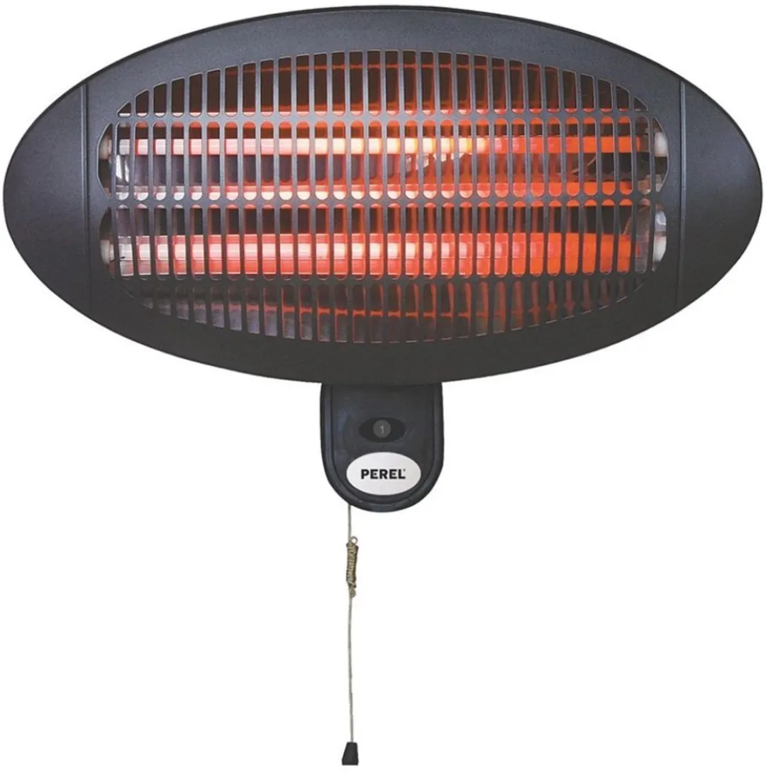 Perel - Hangende Terrasverwarmer - voor Wand, Plafond of Parasol - Terrasverwarming - Heater - Kachel - Patioverwarming - Spatwaterbestendig - Veranda Heater - Warmtelamp voor Terras - 3 Warmtestanden - Warmtestraler - Verwarming - Elektrische Kachel