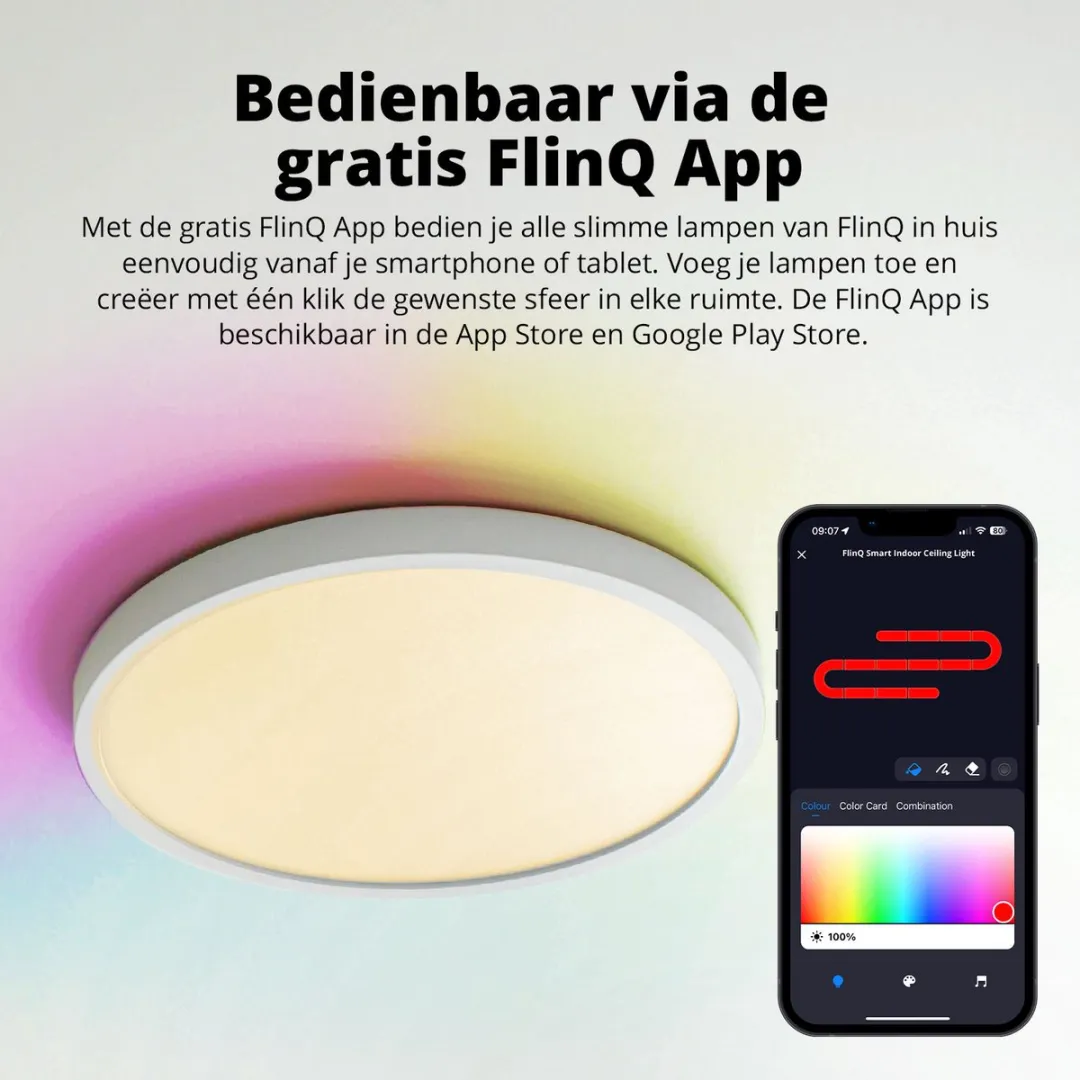 FlinQ Slimme LED Plafondlamp Ø30cm - RGB & Warm Wit