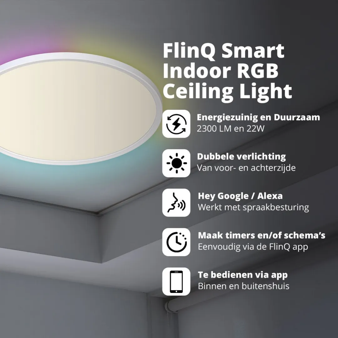 FlinQ Slimme LED Plafondlamp Ø30cm - RGB & Warm Wit - afbeelding 6 van 6