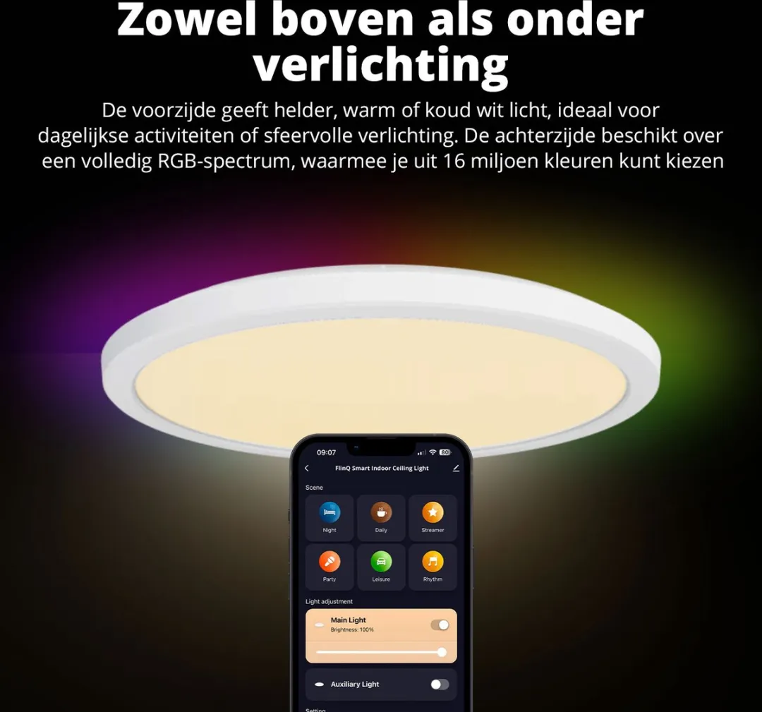 FlinQ Slimme LED Plafondlamp Ø30cm - RGB & Warm Wit