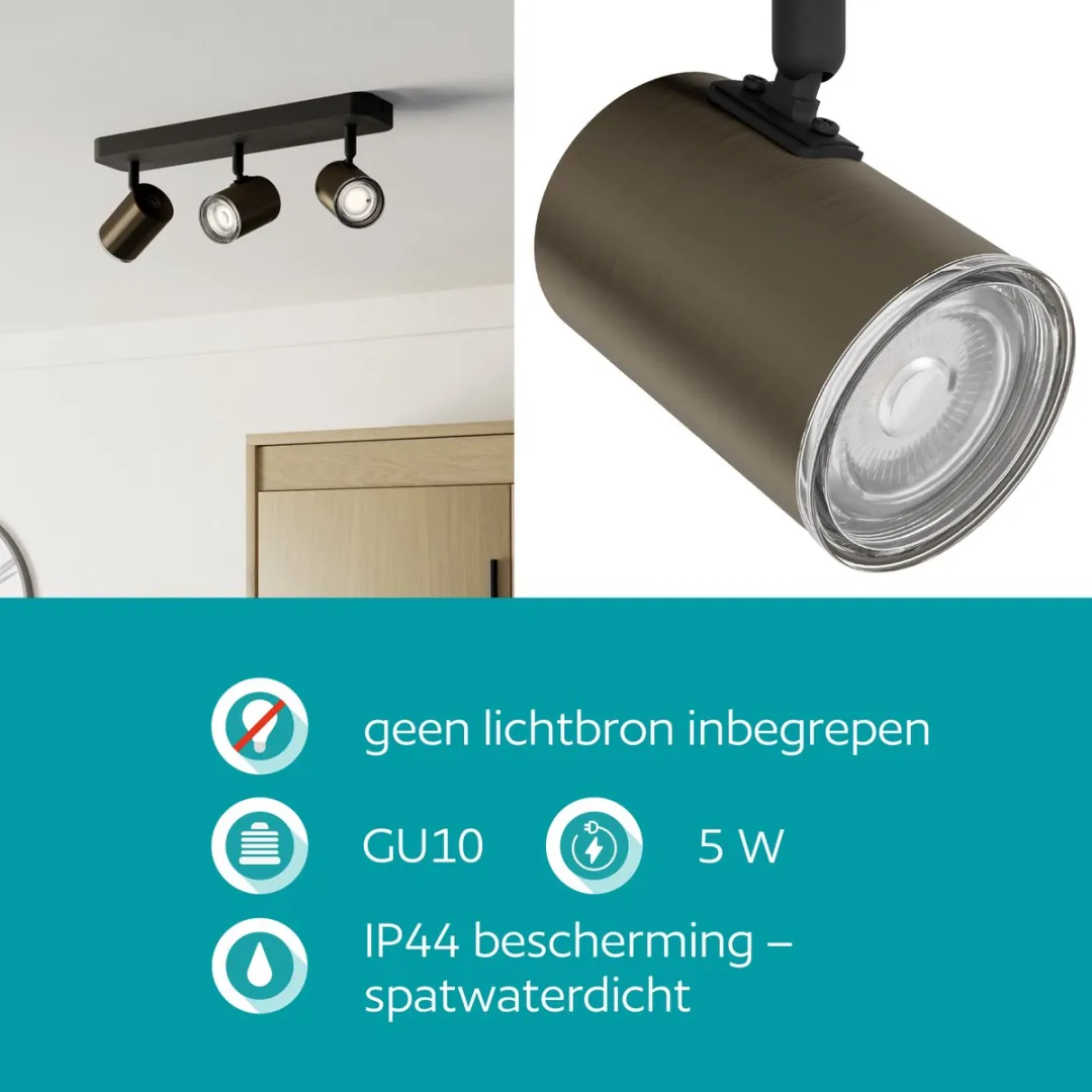 Eglo Consuma 1 Opbouwspot GU10 - 3 Stuks - Brons/Zwart