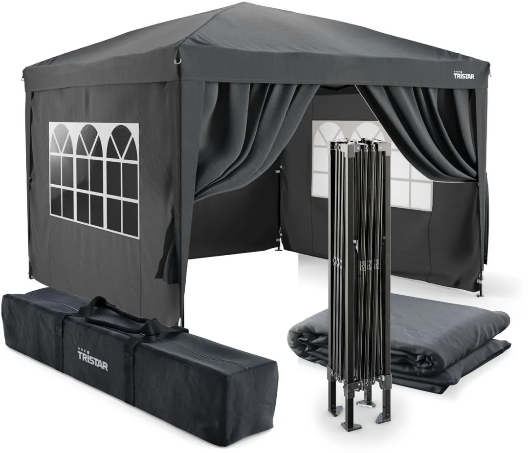 Tristar Partytent 3x3m - PT-7802 - Easy Up - Met Zijwanden - Waterdicht - inclusief Draagtas - Paviljoen - Opvouwbaar - Antraciet
