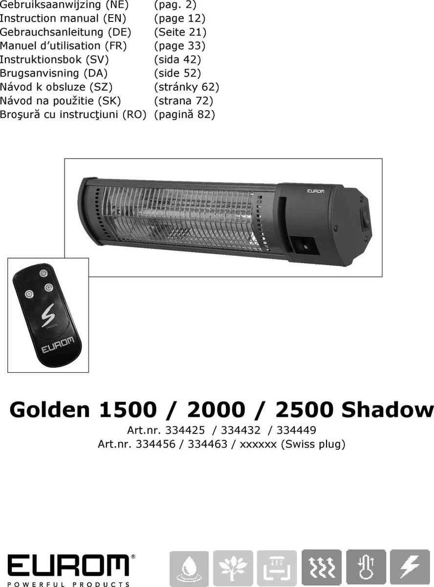 Eurom Golden 1500 Shadow Terrasverwarmer 1500W - Zwart
