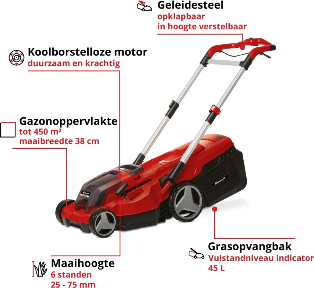 Einhell Professional Accu Grasmaaier RASARRO 38 Li Kit - 36V - 38cm - 45L