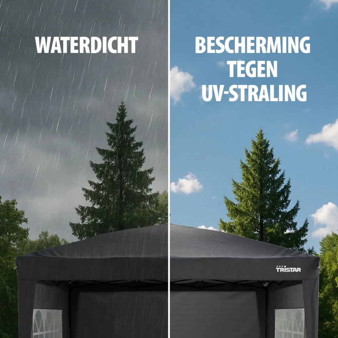 Tristar Partytent 3x3m - Inclusief Set van 4 Zandzakken - PT-7802 + PT-7805 - Easy Up - Met Zijwanden - Waterdicht - inclusief Draagtas - Paviljoen - Opvouwbaar - Antraciet