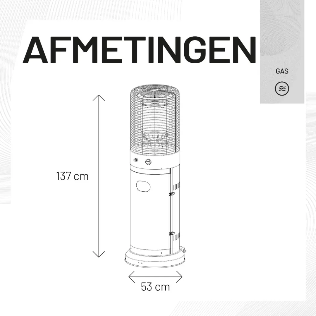 Sunred - Propus - Gas lijn - Grijs - Staand model - Terrasverwarmer - Gas - 10000 W – Verschillende standen – Piezo ontsteking - Gas heater - Compleet: incl. gasdrukregelaar & slang