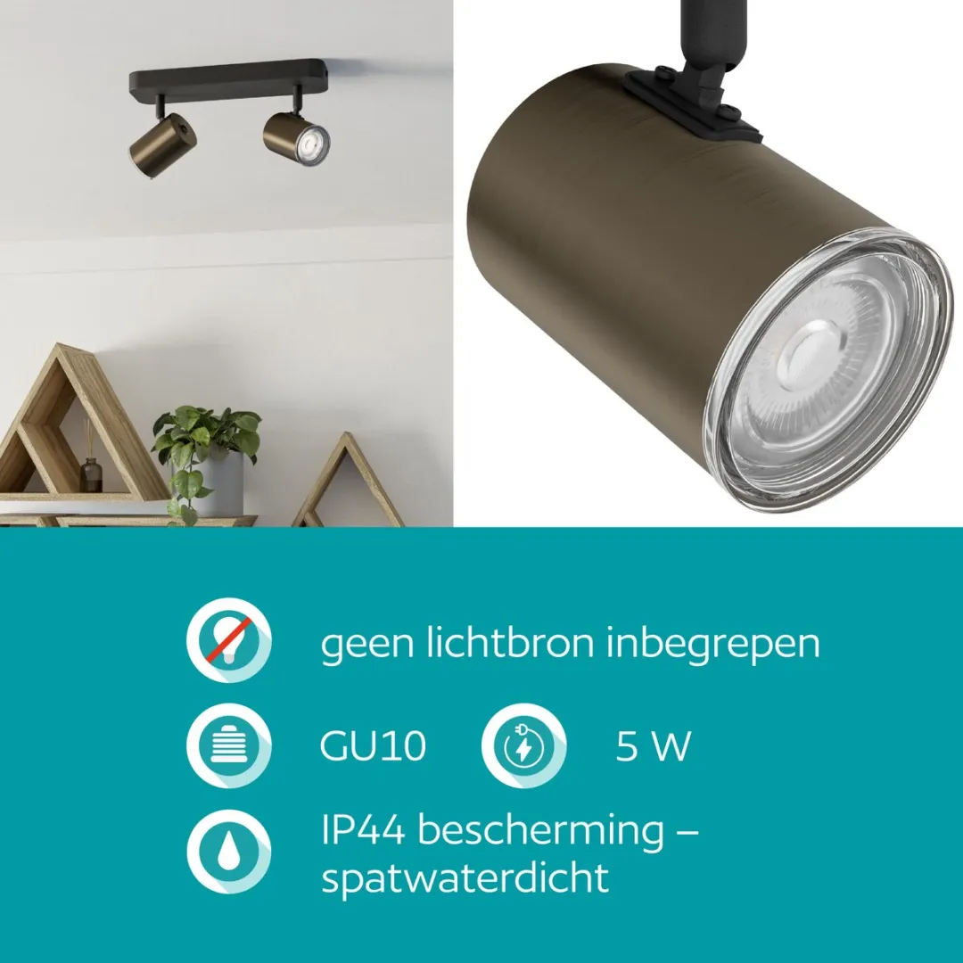 Eglo Consuma 1 Opbouwspot GU10 - 2x5W - Brons/Zwart
