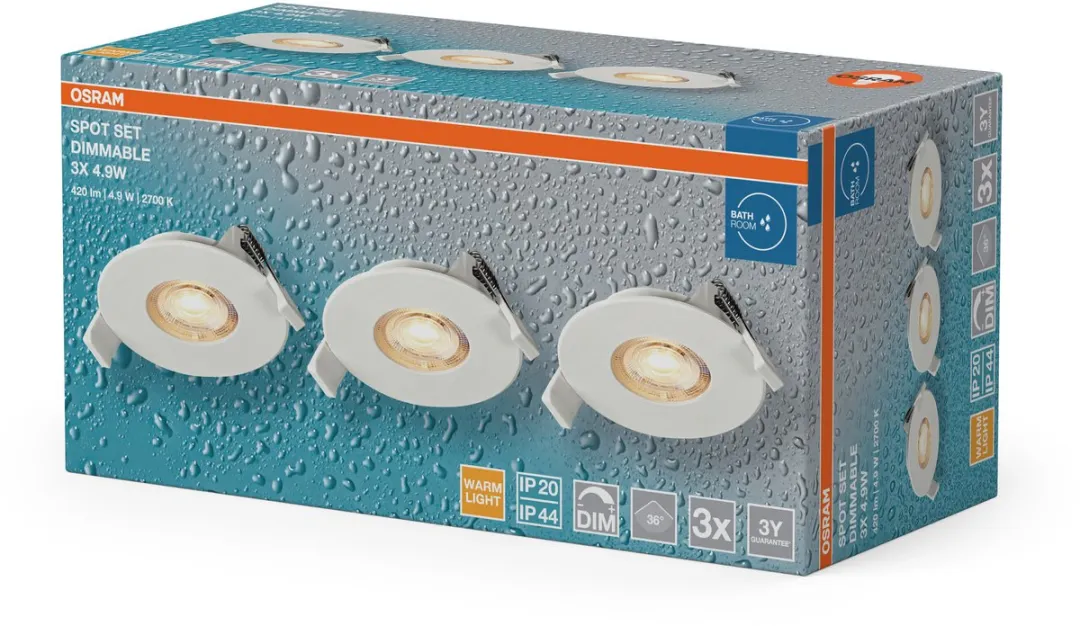 Osram LED Inbouwspot DIM IP44 4.9W 2700K - 3 Stuks