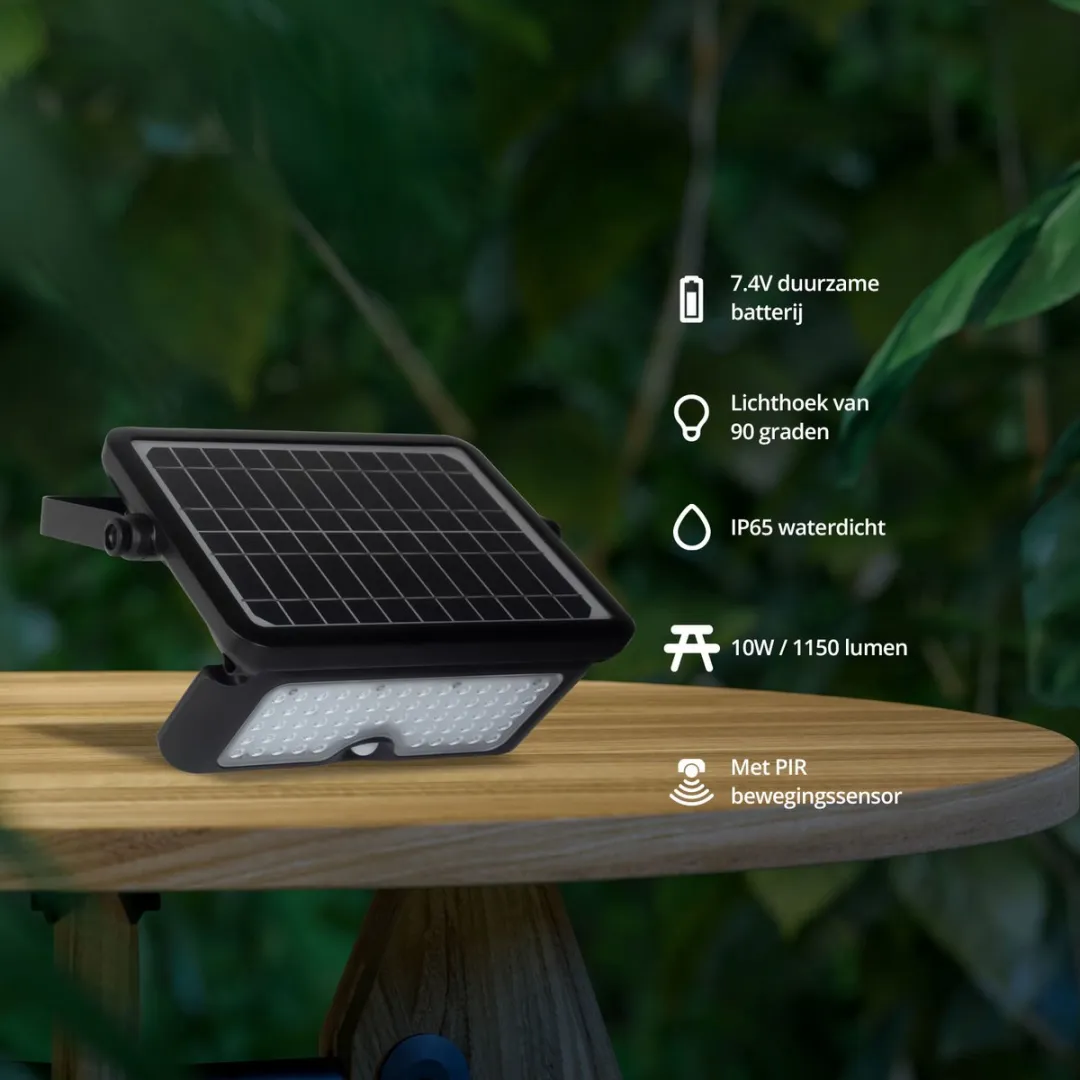 FlinQ Solar Floodlight Wandlamp 10W - Zwart