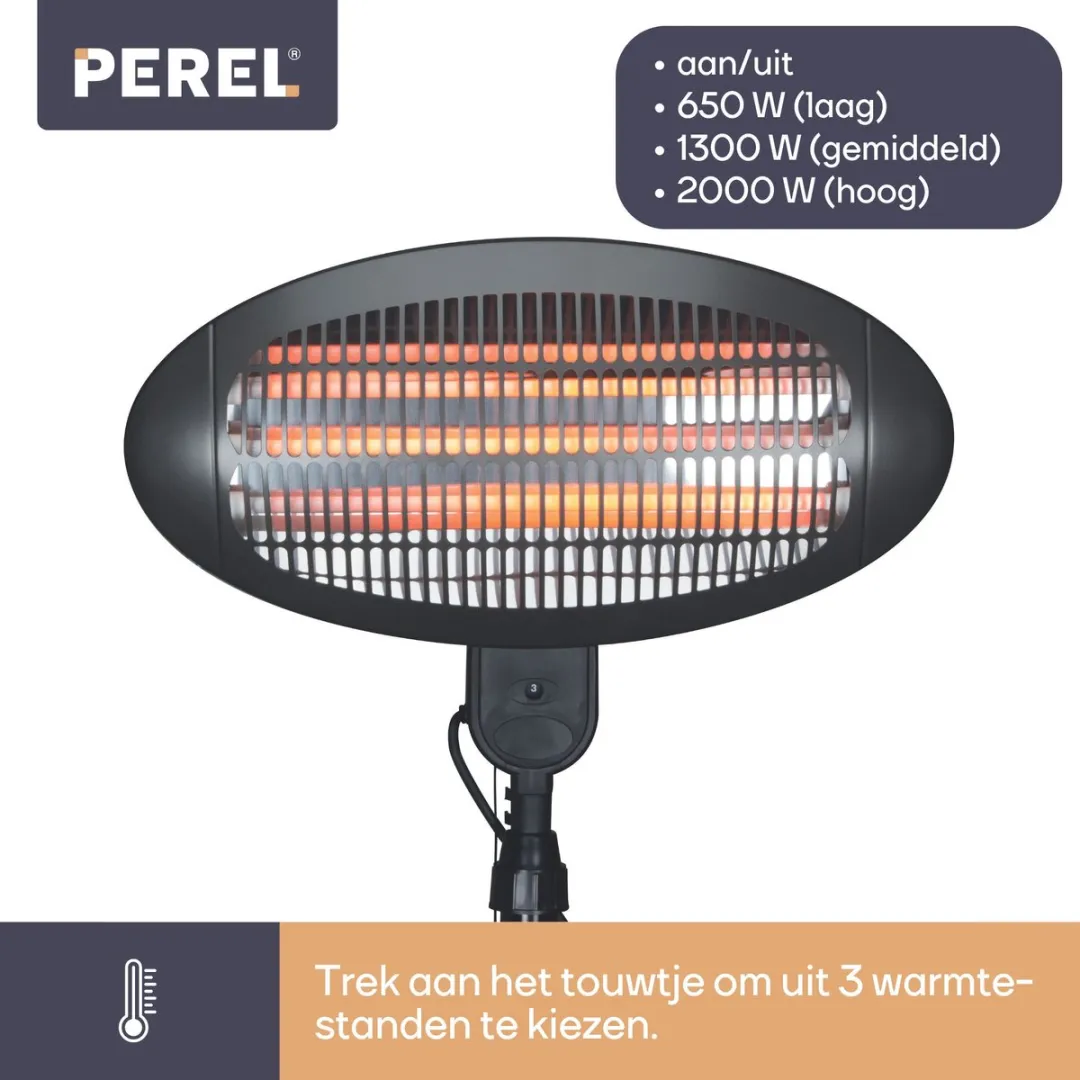 Perel PHS2000 Staande Terrasverwarmer 2000W - Zwart