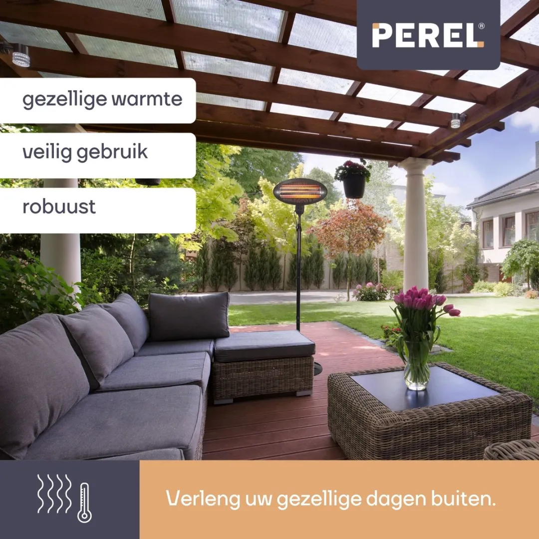 Perel PHS2000 Staande Terrasverwarmer 2000W - Zwart - afbeelding 6 van 6
