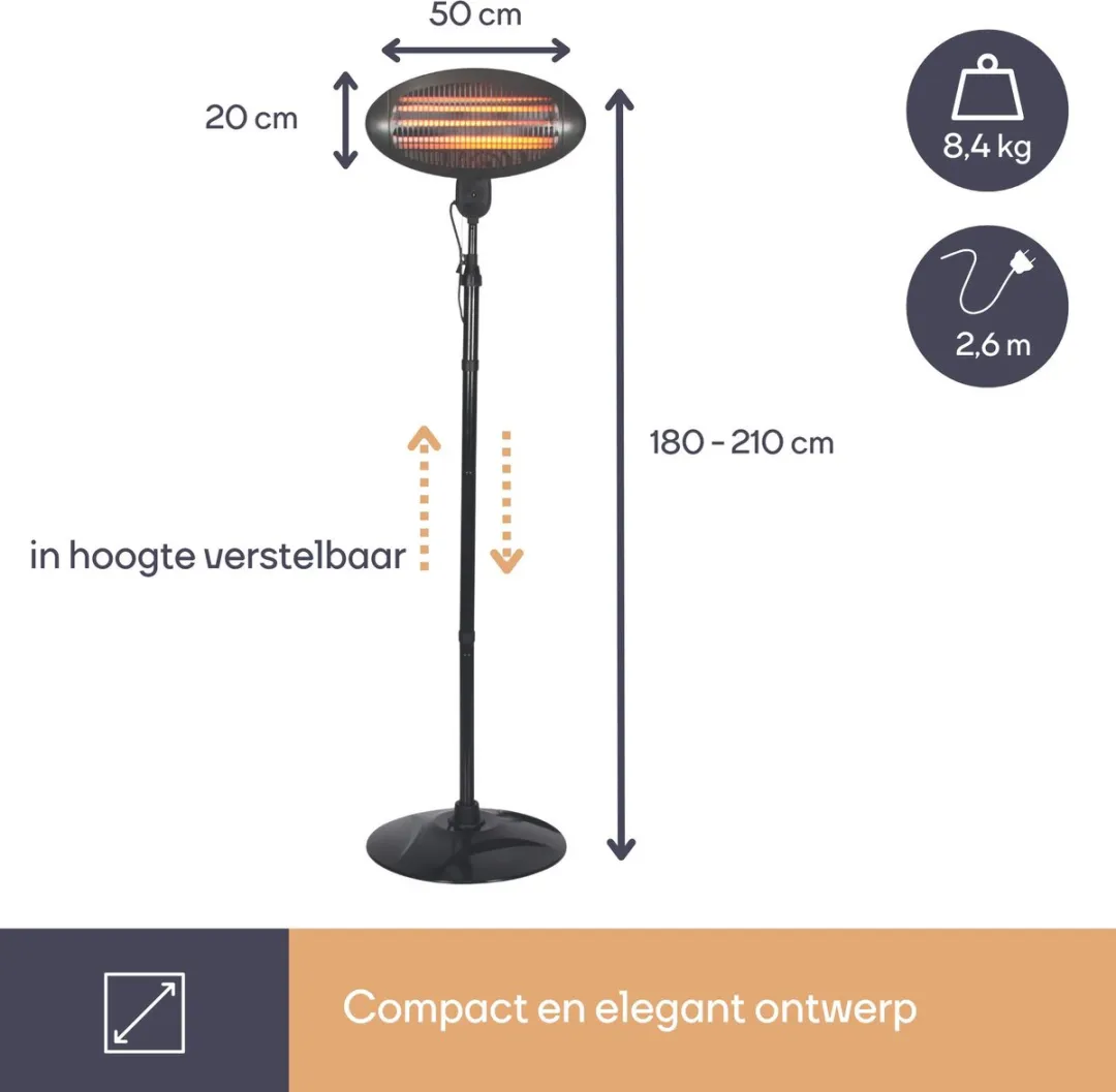 Perel PHS2000 Staande Terrasverwarmer 2000W - Zwart