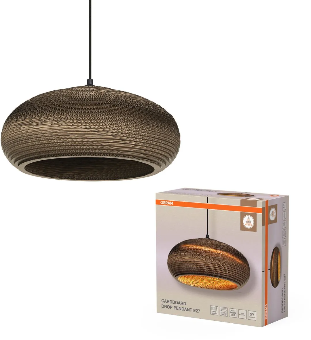 Osram Decor Cardboard Drop Hanglamp - E27 - Ø40cm - Bruin