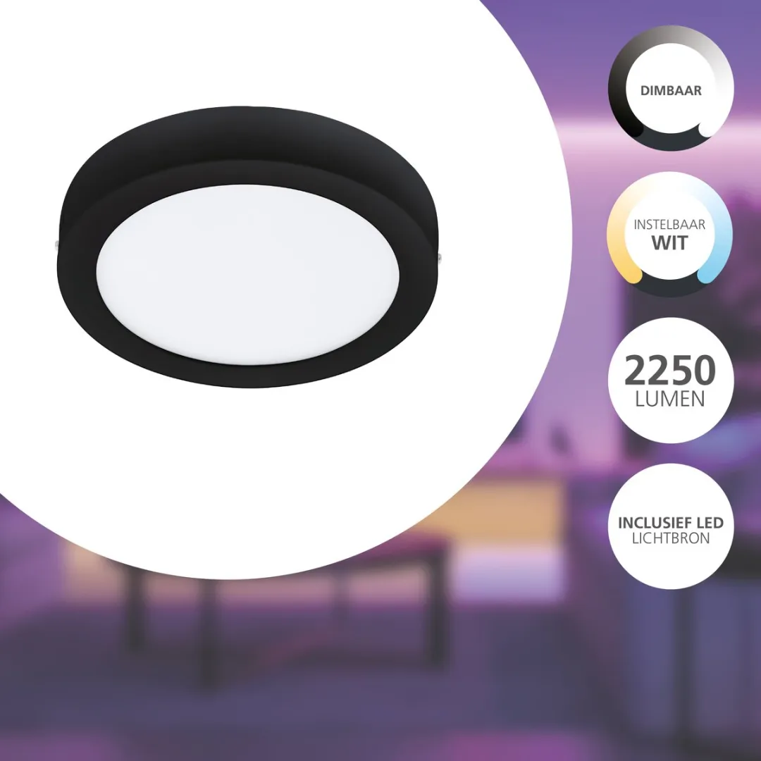 EGLO connect.z Fueva-Z Smart Opbouwlamp Ø21cm - Zwart/Wit - Zigbee