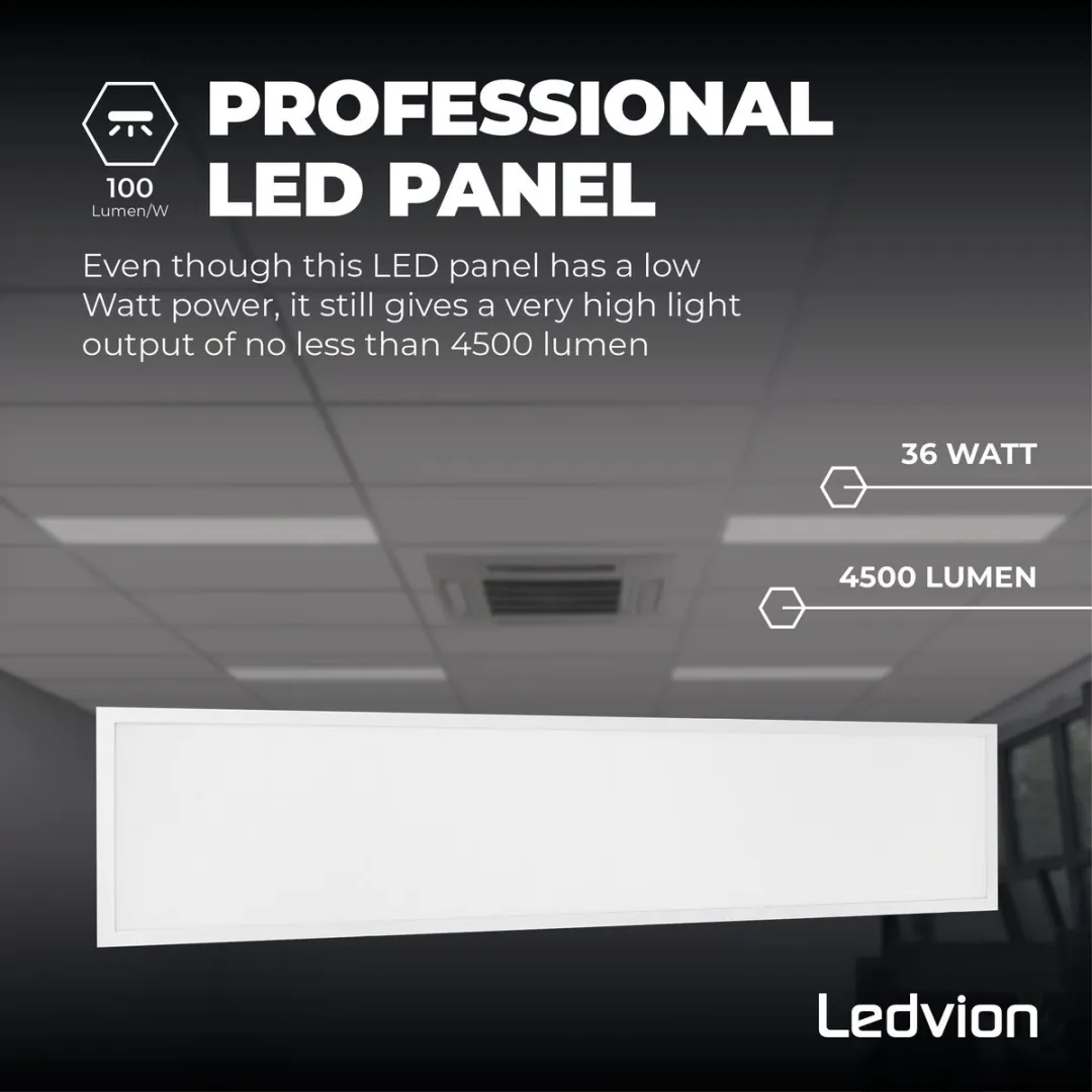 Ledvion LED Panel 120x30cm 36W 4000K - Wit