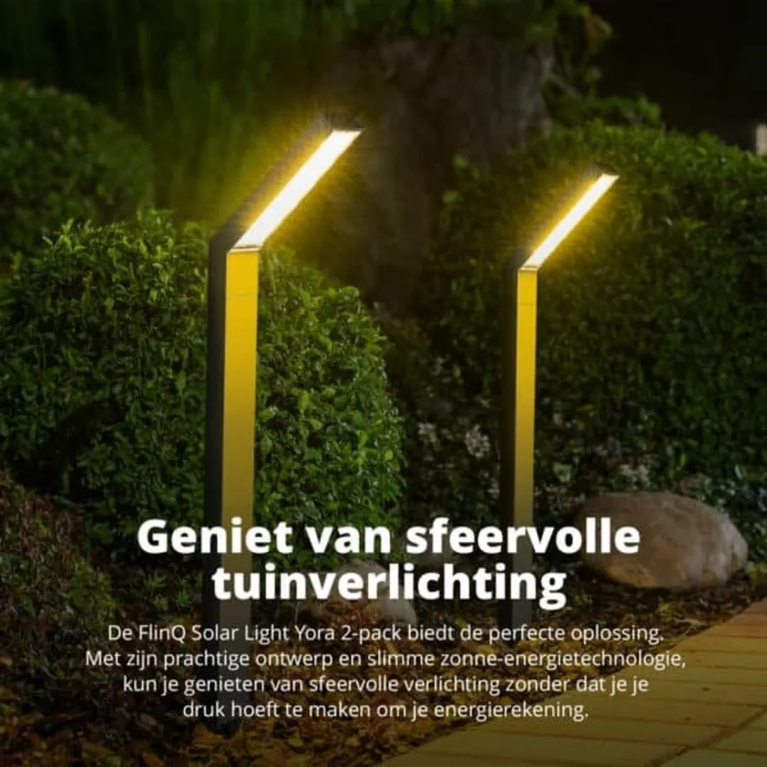 FlinQ Yora Solar Tuinverlichting - 2 Stuks - Zwart