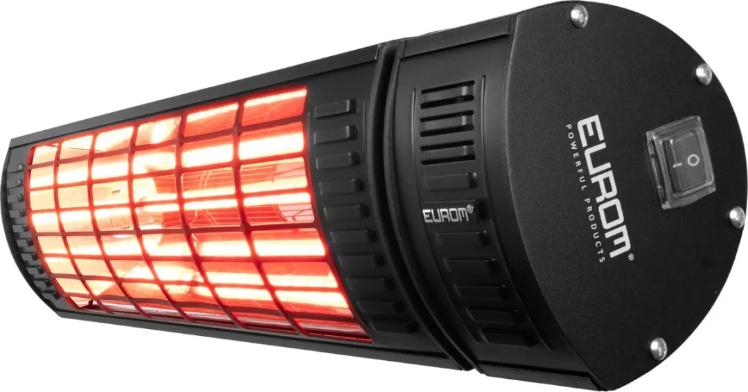 Eurom - Terrasverwarming - Golden 2000 Ultra RCD Zwart - 2000 Watt - Elektrisch - IP65 Spuitwaterdicht / Waterproof - 3 Standen - Hangend