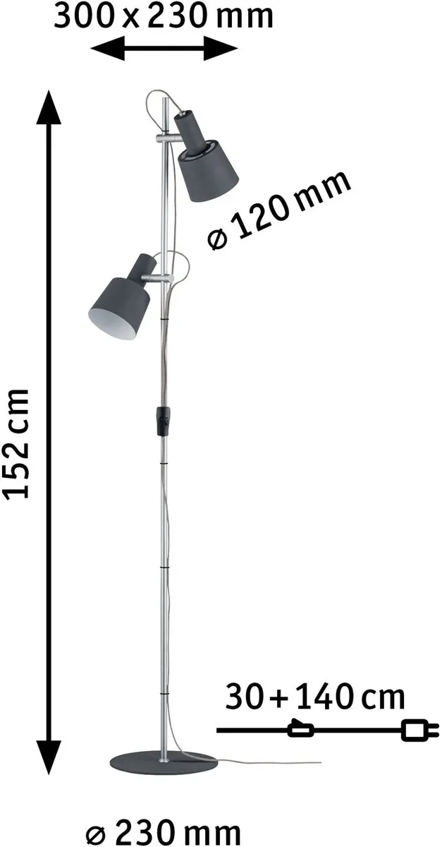 Paulmann Neordic Haldar Staande Lamp - 2x20W Donkergrijs/Chroom